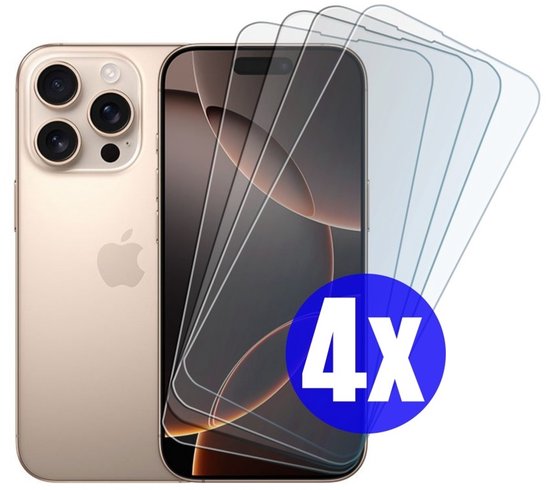 Screenprotector geschikt voor iPhone 16 Pro Max - Gehard Glas - Tempered Glass Armor Screen Cover - 4 Stuks
