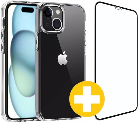 Hoesje en Screenprotector Combi Geschikt Voor iPhone 15 Plus - Transparant Hoesje + Premium Screenprotector