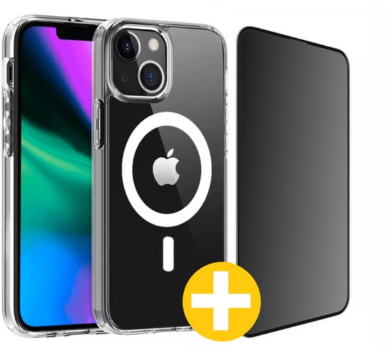 Magnetisch Hoesje en Privacy Screenprotector Combi Geschikt Voor iPhone 14 Plus - Hoesje Geschikt voor Magsafe + Privacy Screenprotector
