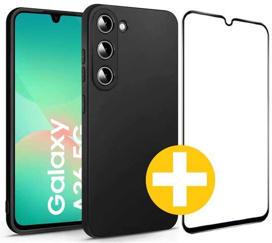 Hoesje en Screenprotector Combi Geschikt Voor Samsung A26 - Zwart Hoesje + Premium Screenprotector