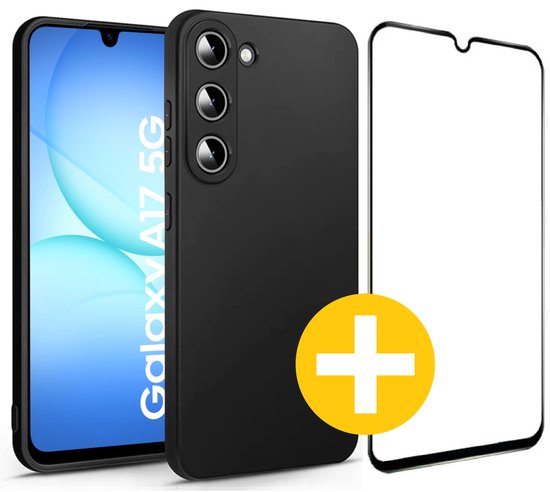 Hoesje en Screenprotector Combi Geschikt Voor Samsung A17 - Zwart Hoesje + Premium Screenprotector