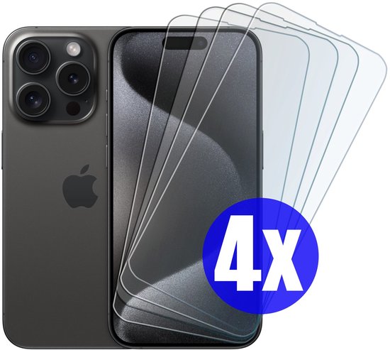 Screenprotector geschikt voor iPhone 15 Pro - Gehard Glas - Tempered Glass Armor Screen Cover - 4 Stuks