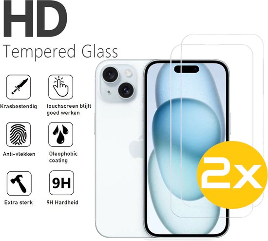 Screenprotector Geschikt Voor iPhone 15 Plus - Glasplaat - Tempered Glass - 2 Stuks