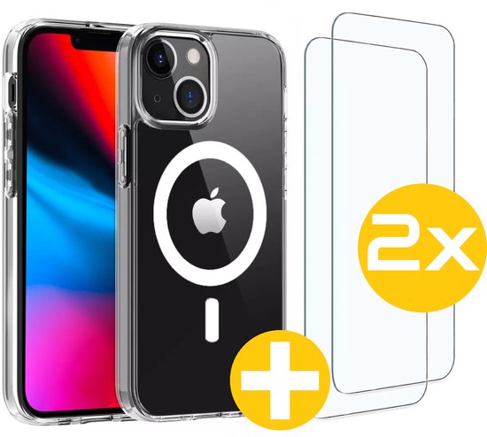 Magnetisch Hoesje en Screenprotector Combi Geschikt Voor iPhone 14 - Hoesje Geschikt voor Magsafe + 2x Screenprotector