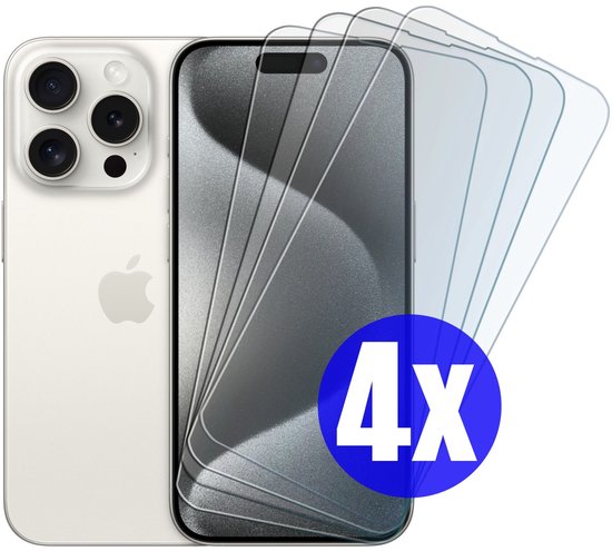 Screenprotector geschikt voor iPhone 15 Pro Max - Gehard Glas - Tempered Glass Armor Screen Cover - 4 Stuks