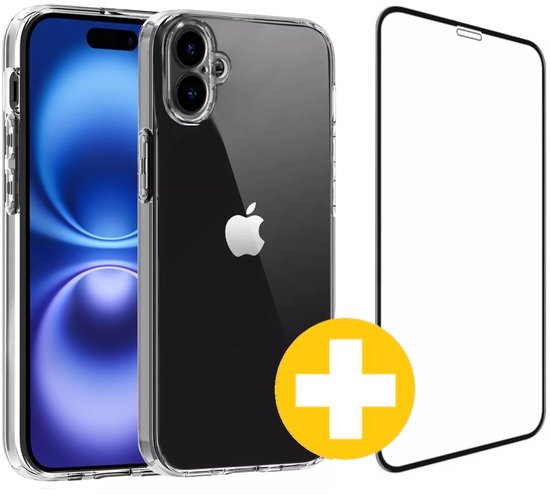 Hoesje en Screenprotector Combi Geschikt Voor iPhone 16 Plus - Transparant Hoesje + Premium Screenprotector
