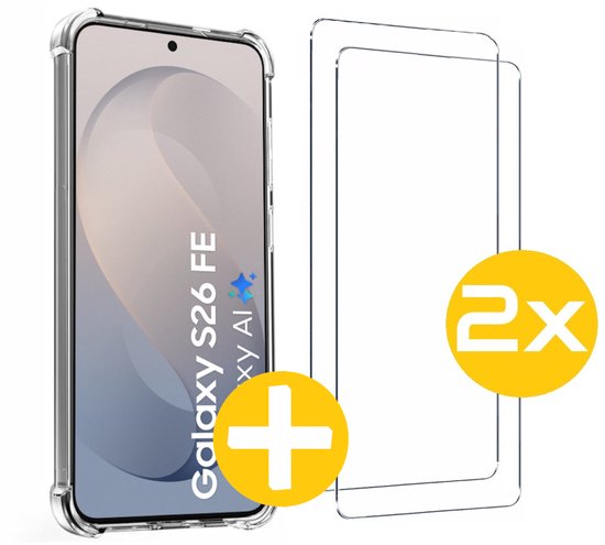 Hoesje en Screenprotector Combi Geschikt Voor Samsung S26 FE (Fan Edition) - Anti Shock Hoesje + 2x Screenprotector