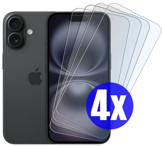 Screenprotector geschikt voor iPhone 16 - Gehard Glas - Tempered Glass Armor Screen Cover - 4 Stuks
