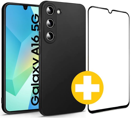 Hoesje en Screenprotector Combi Geschikt Voor Samsung A16 - Zwart Hoesje + Premium Screenprotector