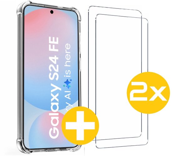 Hoesje en Screenprotector Combi Geschikt Voor Samsung S24 FE (Fan Edition) - Anti Shock Hoesje + 2x Screenprotector
