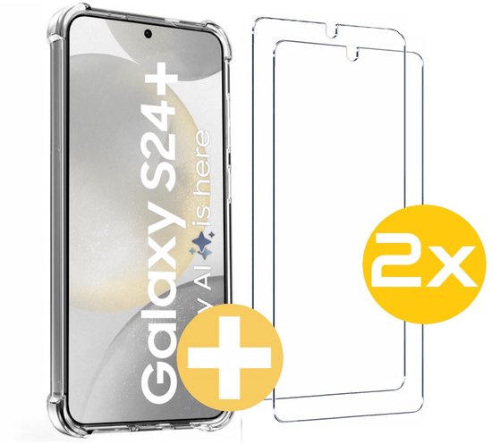 Hoesje en Screenprotector Combi Geschikt Voor Samsung S24+ (S24 PLUS) - Anti Shock Hoesje + 2x Screenprotector