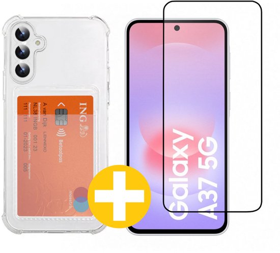 Pashouder Hoesje en Screenprotector Combi Geschikt Voor Samsung A37 - Pasjeshouder + Premium Screenprotector