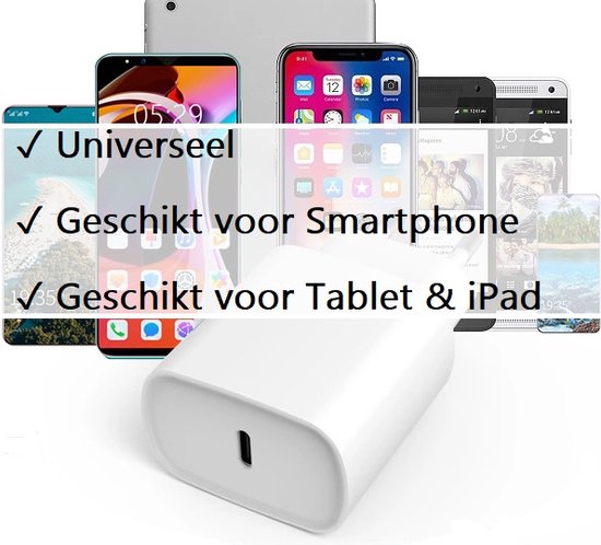 20W USB-C Oplaadstekker Power Adapter Geschikt Voor Apple iPhone / Samsung Galaxy | Snellader| Quick Charge| Iphone 12 / iPhone 12 Pro / iPhone 12 Pro Max | iPhone 13 / iPhone 13 Pro / iPhone 13 Pro Max / iPad