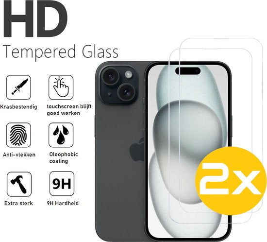 Screenprotector Geschikt Voor iPhone 15 Pro - Glasplaat - Tempered Glass - 2 Stuks