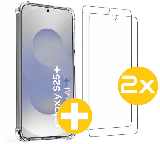 Hoesje en Screenprotector Combi Geschikt Voor Samsung S25+ (S25 PLUS) - Anti Shock Hoesje + 2x Screenprotector