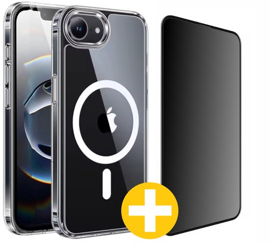 Magnetisch Hoesje en Privacy Screenprotector Combi Geschikt Voor iPhone 17e / 16e - Hoesje Geschikt voor Magsafe + Privacy Screenprotector