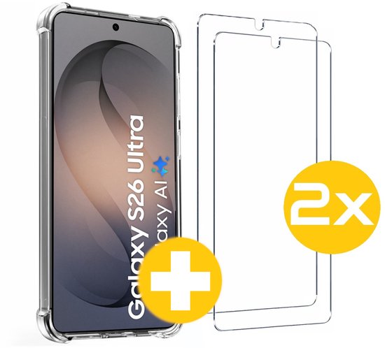 Hoesje en Screenprotector Combi Geschikt Voor Samsung S26 Ultra - Anti Shock Hoesje + 2x Screenprotector