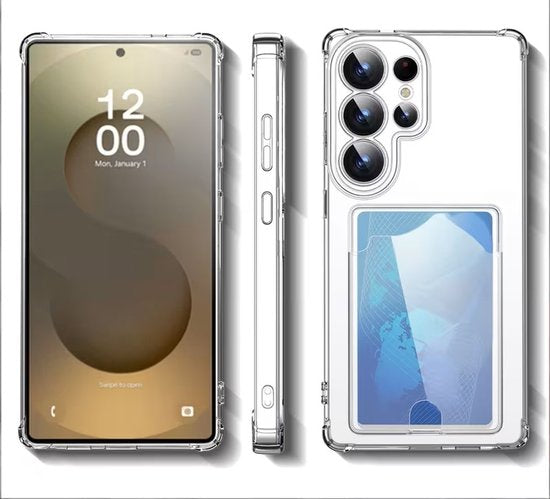 Lennexo Hoesje Met Pashouder Geschikt Voor Samsung S26 Ultra - Transparant Siliconen Hoesje - Shockproof Case