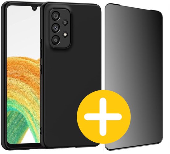 Hoesje en Privacy Screenprotector Combi Geschikt Voor Samsung A53 - Zwart Hoesje + Privacy Glas