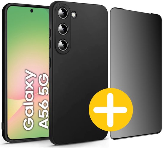 Hoesje en Privacy Screenprotector Combi Geschikt Voor Samsung A56 - Zwart Hoesje + Privacy Glas