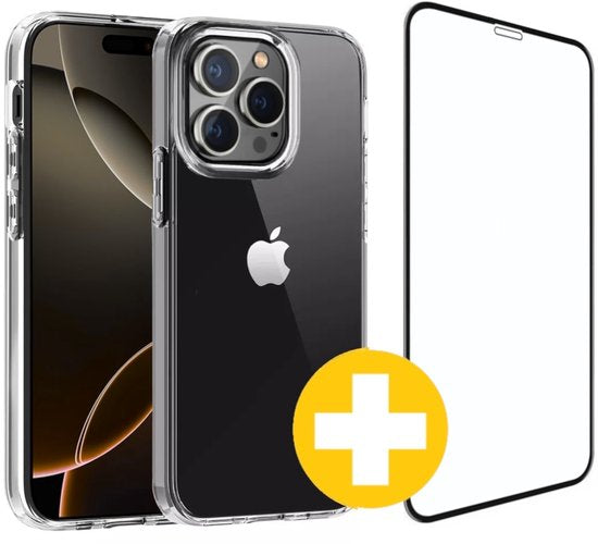 Hoesje en Screenprotector Combi Geschikt Voor iPhone 16 Pro Max - Transparant Hoesje + Premium Screenprotector