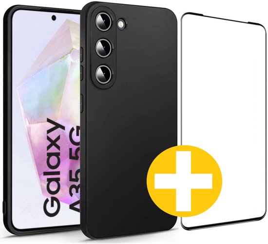 Hoesje en Screenprotector Combi Geschikt Voor Samsung A35 - Zwart Hoesje + Premium Screenprotector