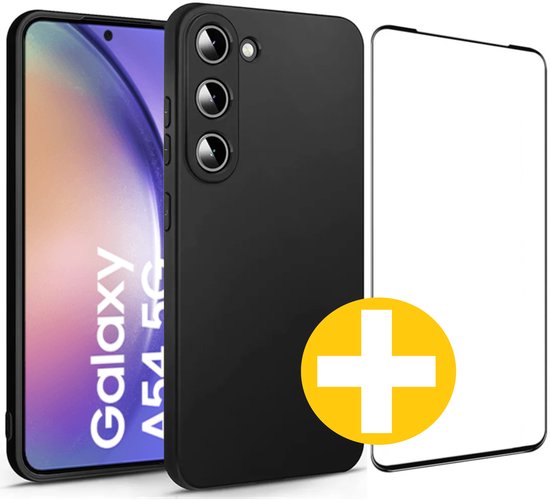 Hoesje en Screenprotector Combi Geschikt Voor Samsung A54 - Zwart Hoesje + Premium Screenprotector