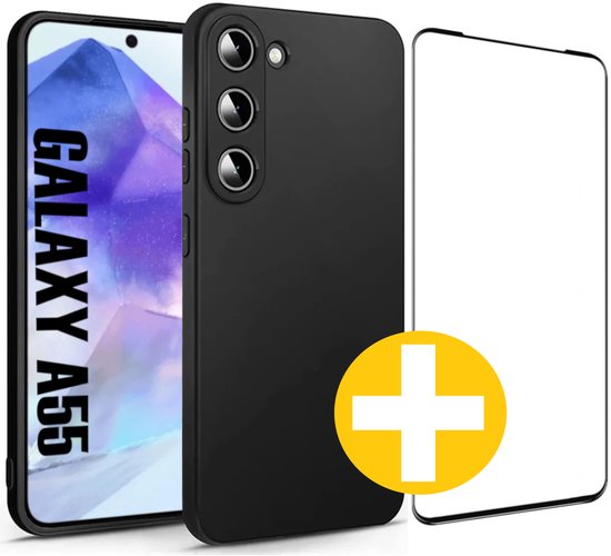 Hoesje en Screenprotector Combi Geschikt Voor Samsung A55 - Zwart Hoesje + Premium Screenprotector