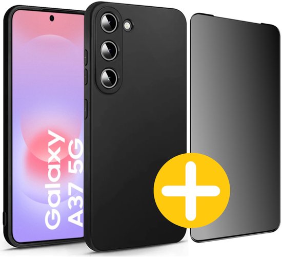 Hoesje en Privacy Screenprotector Combi Geschikt Voor Samsung A37 - Zwart Hoesje + Privacy Glas
