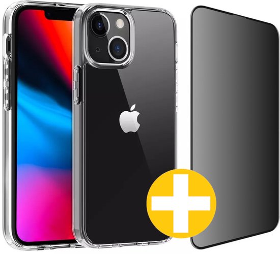 Hoesje en Privacy Screenprotector Combi Geschikt Voor iPhone 14 - Transparant Hoesje + Privacy Glas