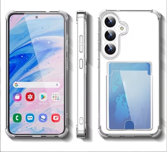 Lennexo Hoesje Met Pashouder Geschikt Voor Samsung A37 - Transparant Siliconen Hoesje - Shockproof Case