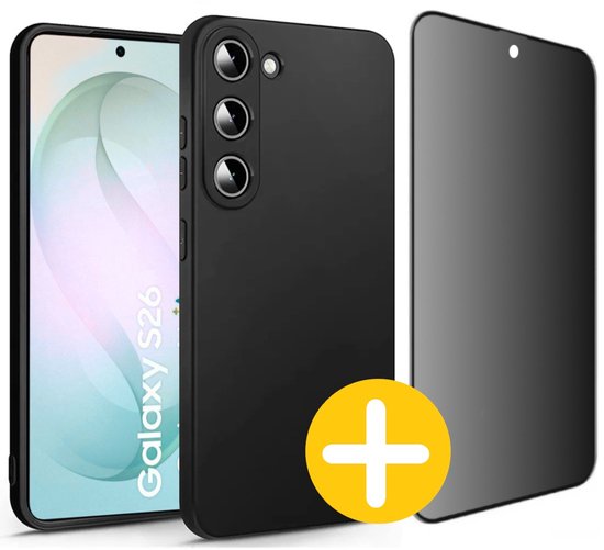 Hoesje en Privacy Screenprotector Combi Geschikt Voor Samsung S26 - Zwart Hoesje + Privacy Glas
