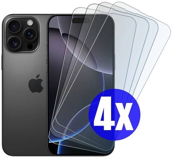 Screenprotector geschikt voor iPhone 16 Pro - Gehard Glas - Tempered Glass Armor Screen Cover - 4 Stuks