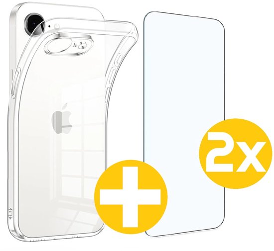 Hoesje en Screenprotector Combi Geschikt Voor iPhone 16e - Transparant Hoesje + 2x Screenprotector