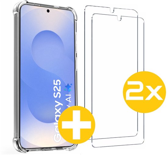Hoesje en Screenprotector Combi Geschikt Voor Samsung S25 - Anti Shock Hoesje + 2x Screenprotector