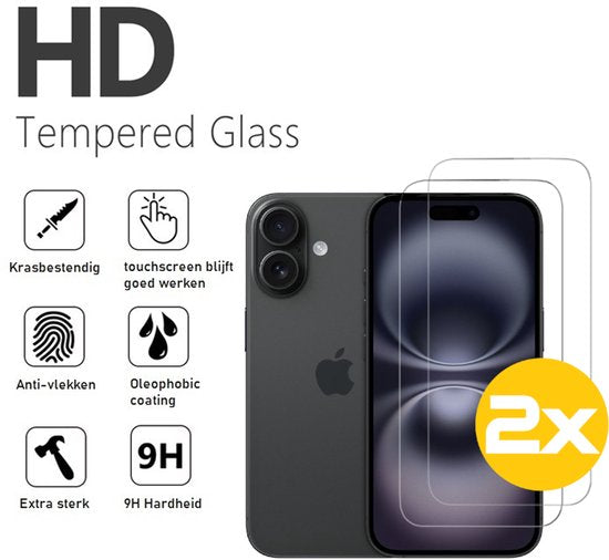 Pashouder Hoesje en Screenprotector Combi Geschikt Voor iPhone 16 - Pasjeshouder + 2x Screenprotector