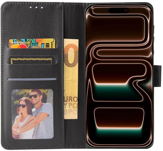 Bookcase Hoesje Geschikt Voor iPhone 17 Pro Max - Wallet Case - Hoesje Met Pasjeshouder - Zwart