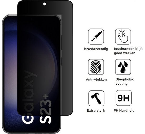 Privacy Screenprotector Geschikt Voor Samsung S23+ (S23 PLUS) - Volledige Beschermglas - PREMIUM Tempered Glass - 1 stuk