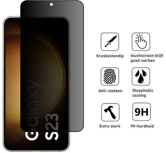 Hoesje en Privacy Screenprotector Combi Geschikt Voor Samsung S23 - Transparant Hoesje + Privacy Glas