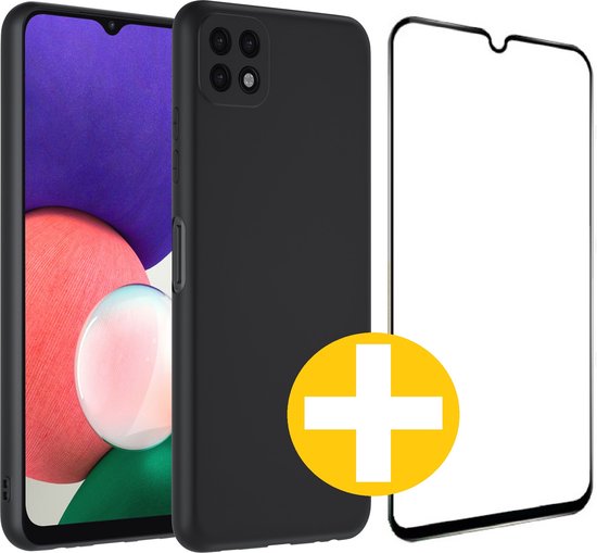 Hoesje en Screenprotector Combi Geschikt Voor Samsung A22 5G - Zwart Hoesje + Premium Screenprotector