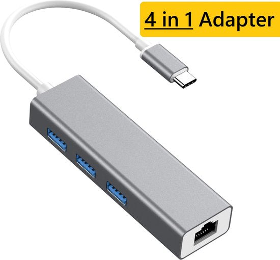 Lennexo USB-C 4 in 1 LAN Netwerk Adapter | Ethernet + USB | Geschikt voor Macbook / Windows / Chromebook