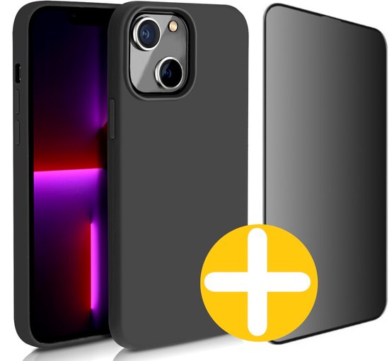 Hoesje en Privacy Screenprotector Combi Geschikt Voor iPhone 14 - Zwart Hoesje + Privacy Glas