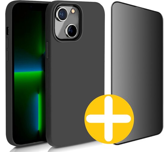 Hoesje en Privacy Screenprotector Combi Geschikt Voor iPhone 14 Plus - Zwart Hoesje + Privacy Glas