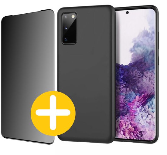 Hoesje en Privacy Screenprotector Combi Geschikt Voor Samsung S20FE (Fan Edition) - Zwart Hoesje + Privacy Glas