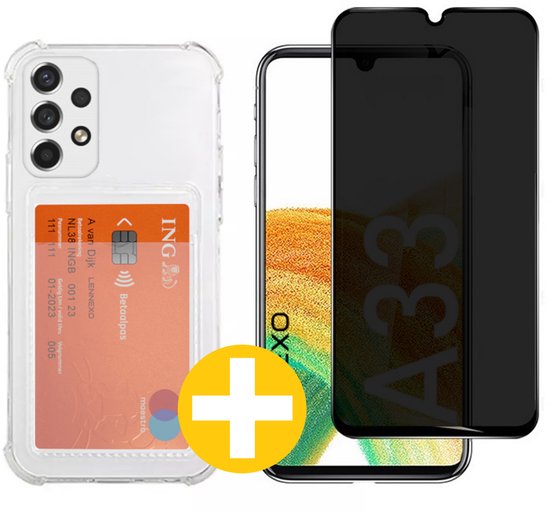 Pashouder Hoesje en Privacy Screenprotector Combi Geschikt Voor Samsung A33 - Pasjeshouder + Privacy Screenprotector