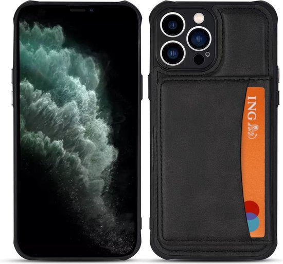 Armordrop Hoesje Met Pasjeshouder Geschikt Voor iPhone 11 Pro Max - Backcover Hoesje Met Portemonnee - Ruimte Voor 3 Pasjes - Zwart
