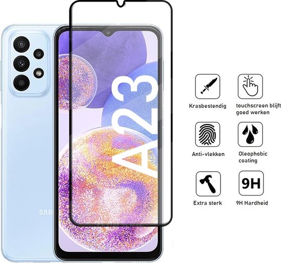 Full Cover Screenprotector Geschikt Voor Samsung Galaxy A23 - Volledige Beschermglas - PREMIUM Tempered Glass - 1 stuk