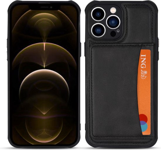 Armordrop Hoesje Met Pasjeshouder Geschikt Voor iPhone 12 Pro Max - Backcover Hoesje Met Portemonnee - Ruimte Voor 3 Pasjes - Zwart