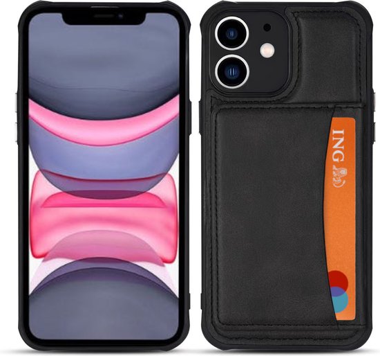 Armordrop Hoesje Met Pasjeshouder Geschikt Voor iPhone 11 - Backcover Hoesje Met Portemonnee - Ruimte Voor 3 Pasjes - Zwart