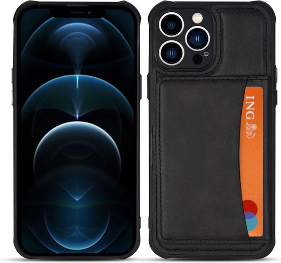 Armordrop Hoesje Met Pasjeshouder Geschikt Voor iPhone 12 Pro - Backcover Hoesje Met Portemonnee - Ruimte Voor 3 Pasjes - Zwart